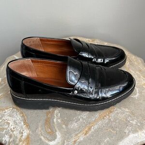 Franco Sarto Black Patent Leather Penny Loafers